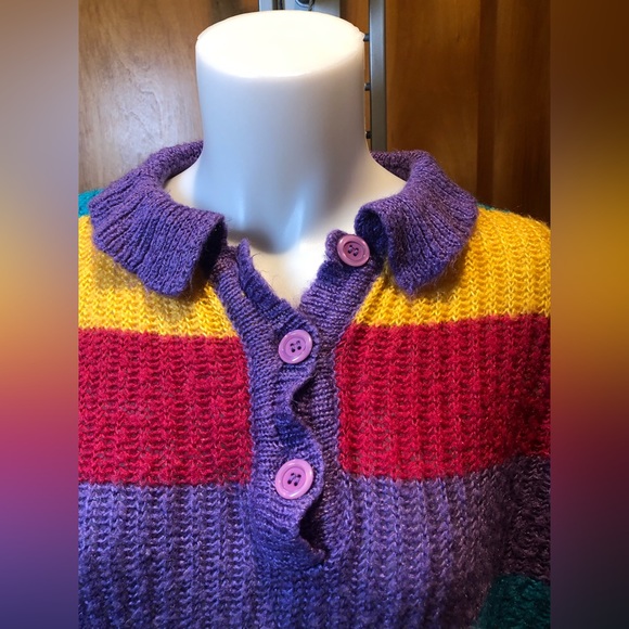Multi Color Striped 80’s Vintage Sweater Small Purple Yellow Green Red - Picture 4 of 4